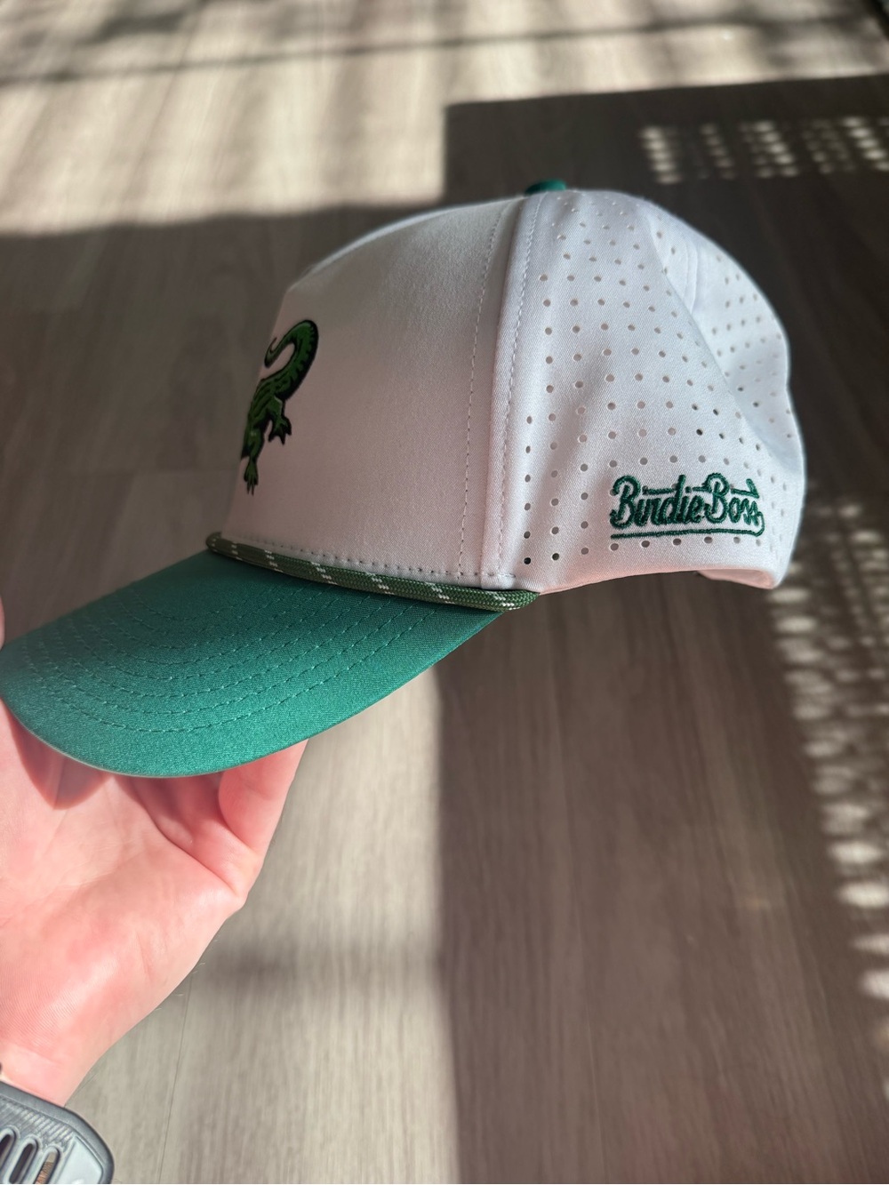 BirdieBoss Golf Alligator Gator Rope Snapback Hat White Green - Picture 3 of 6